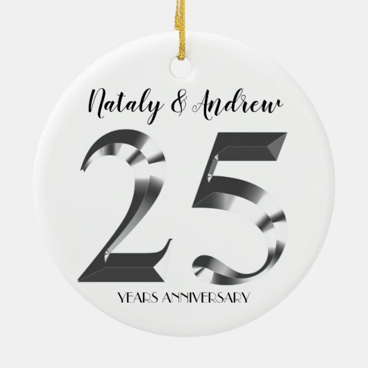 Metallic Silver 25th Wedding Jubileum Keramisch Ornament (Achterkant)