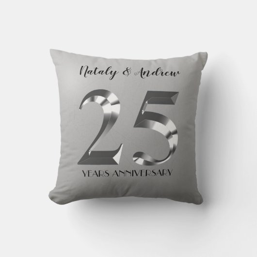Metallic Silver 25th Wedding Jubileum Kussen (Voorkant)