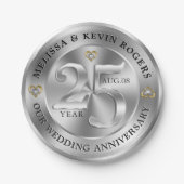 Metallic Silver 25th Wedding Jubileum Papieren Bordje (Voorkant)