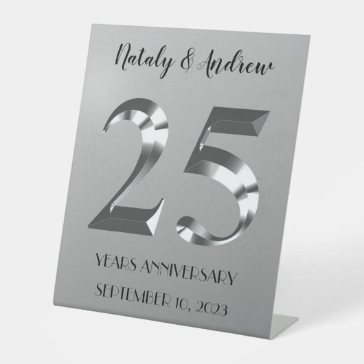 Metallic Silver 25th Wedding Jubileum Reclamebord Met Voetstuk (Voorkant)