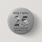 Metallic Silver 25th Wedding Jubileum Ronde Button 3,2 Cm (Voorkant)