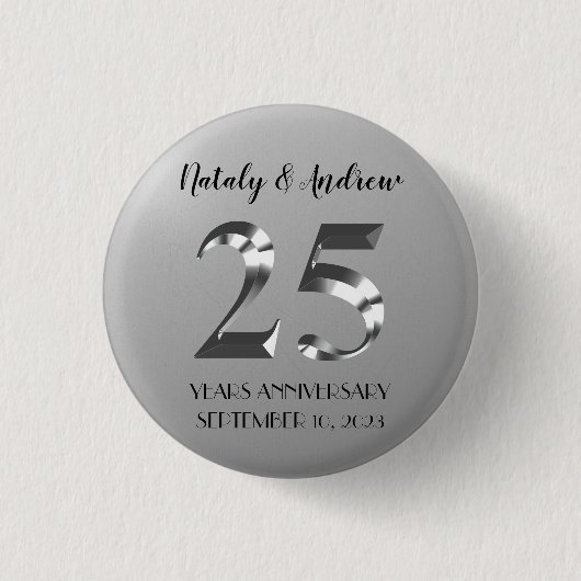 Metallic Silver 25th Wedding Jubileum Ronde Button 3,2 Cm (Voorkant)