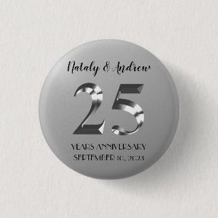 Metallic Silver 25th Wedding Jubileum Ronde Button 3,2 Cm