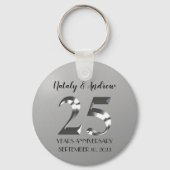 Metallic Silver 25th Wedding Jubileum Sleutelhanger (Voorkant)