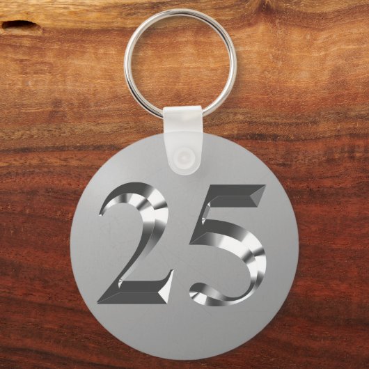 Metallic Silver 25th Wedding Jubileum Sleutelhanger (Achterkant)
