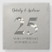 Metallic Silver 25th Wedding Jubileum Stenen Onderzetter (Voorkant)