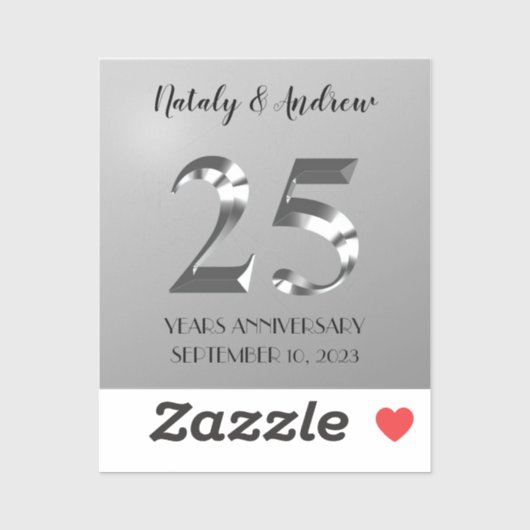Metallic Silver 25th Wedding Jubileum Sticker (Vel)
