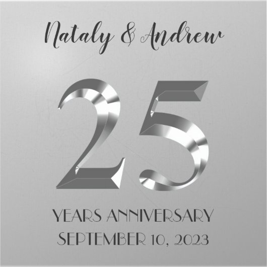 Metallic Silver 25th Wedding Jubileum Sticker (Voorkant)