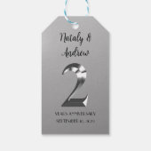 Metallic Silver 2th Wedding Jubileum Cadeaulabel (Achterkant)