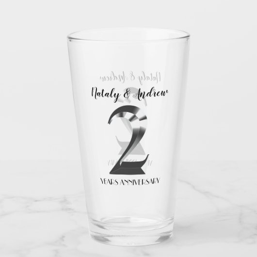 Metallic Silver 2th Wedding Jubileum Glas (Voorkant)