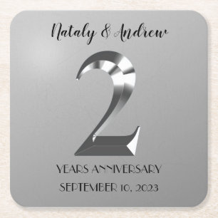 Metallic Silver 2th Wedding Jubileum Kartonnen Onderzetters