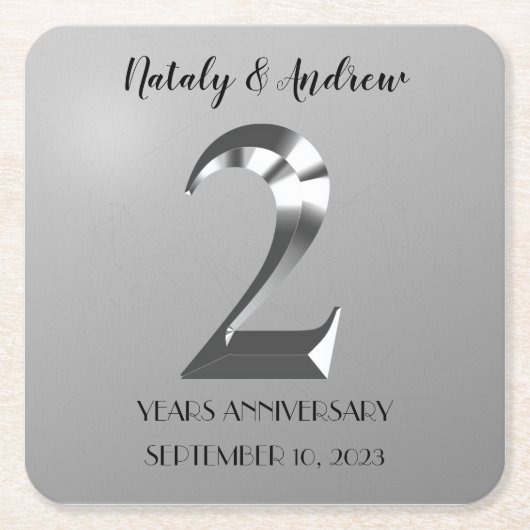 Metallic Silver 2th Wedding Jubileum Kartonnen Onderzetters (Voorkant)