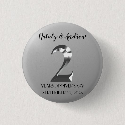 Metallic Silver 2th Wedding Jubileum Ronde Button 3,2 Cm (Voorkant)