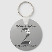 Metallic Silver 2th Wedding Jubileum Sleutelhanger (Voorkant)