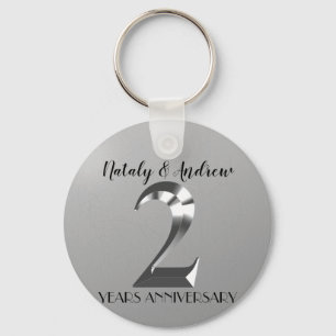 Metallic Silver 2th Wedding Jubileum Sleutelhanger