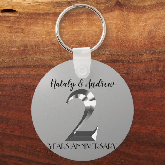 Metallic Silver 2th Wedding Jubileum Sleutelhanger (Achterkant)