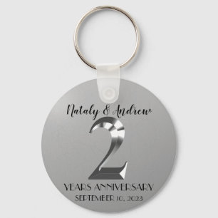 Metallic Silver 2th Wedding Jubileum Sleutelhanger