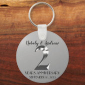 Metallic Silver 2th Wedding Jubileum Sleutelhanger (Voorkant)