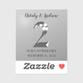 Metallic Silver 2th Wedding Jubileum Sticker (Vel)