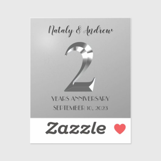 Metallic Silver 2th Wedding Jubileum Sticker (Vel)
