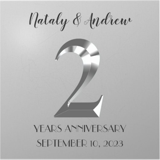 Metallic Silver 2th Wedding Jubileum Sticker (Voorkant)