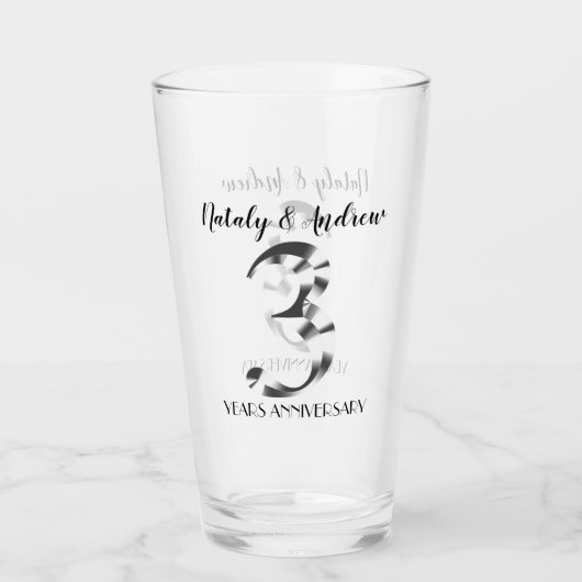 Metallic Silver 3rd Wedding Jubileum Glas (Voorkant)
