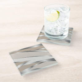 Metallic Silver and Beige Abstract Glazen Onderzetter
