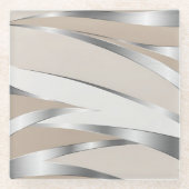 Metallic Silver and Beige Abstract Glazen Onderzetter (Voorkant)