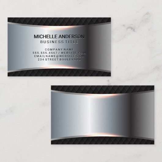 Metallic Silver Banner | Zwarte staart Visitekaartje (Voorkant / Achterkant)