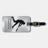 Metallic Silver Black Baseball Player Silhouette Bagagelabel (Voorkant horizontaal)