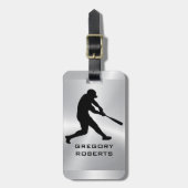 Metallic Silver Black Baseball Player Silhouette Bagagelabel (Voorkant verticaal)