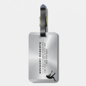 Metallic Silver Black Baseball Player Silhouette Bagagelabel (Achterkant verticaal)