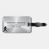 Metallic Silver Black Baseball Player Silhouette Bagagelabel (Achterkant horizontaal)