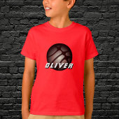 Metallic Silver Black Basketball Ball Naam Rood T-shirt