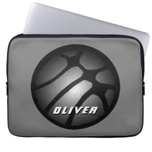 Metallic Silver Black Basketball Ball-poorten Laptop Sleeve