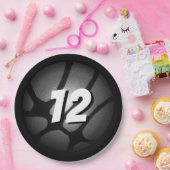 Metallic Silver Black Basketball Birthday Papieren Bordje (Feest)