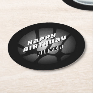 Metallic Silver Black Basketball Birthday Ronde Kartonnen Onderzetter