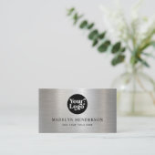 Metallic Silver Black Logo QR Code Social Media Visitekaartje (Staand voorkant)