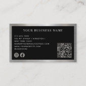 Metallic Silver Black Logo QR Code Social Media Visitekaartje (Achterkant)