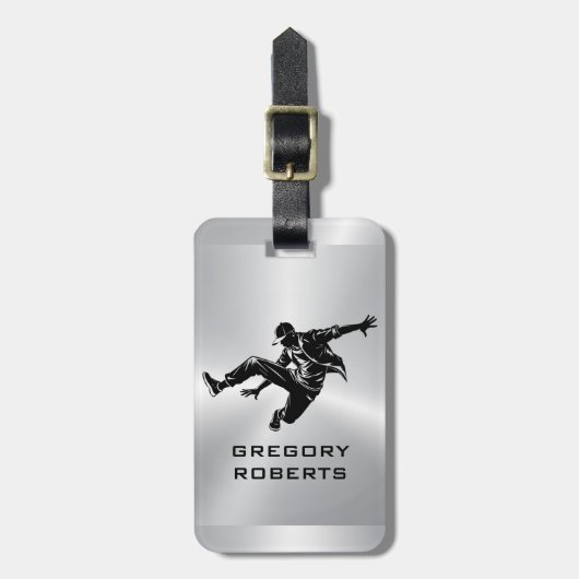 Metallic Silver Black Street Dancer Silhouette Bagagelabel (Voorkant verticaal)