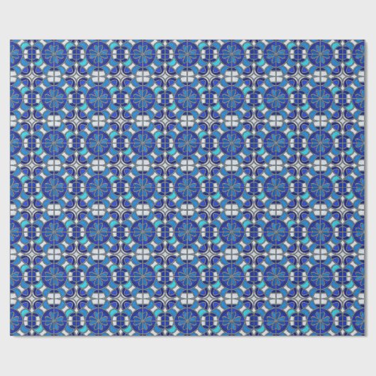 Metallic Silver, Blue Shades Stained Glass Style Cadeaupapier (Vlak)