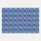 Metallic Silver, Blue Shades Stained Glass Style Inpakpapier Vel (Voorkant)