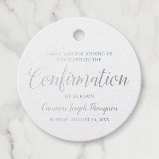 Metallic Silver Boy Bevestiging Dank u Bedankjes Labels (Voorkant)