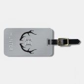 Metallic Silver Buck Deer Antlers Monogram Travel Bagagelabel (Voorkant horizontaal)