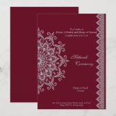Metallic Silver Burgundy Mehendi Indian aanpassen Kaart (Voorkant / Achterkant)