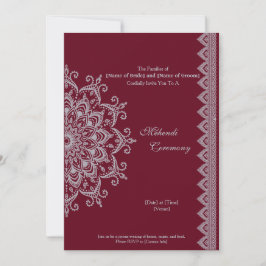 Metallic Silver Burgundy Mehendi Indian aanpassen Kaart