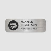 Metallic Silver Company Logo Medewerker Magnetisch Naamplaatje (Voorkant)