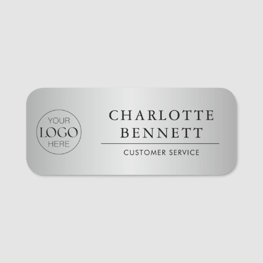 Metallic Silver Custom Logo Office Employee Staff Naamplaatje (Voorkant)