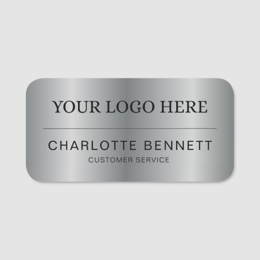 Metallic Silver Custom Logo Office Employee Staff Naamplaatje (Voorkant)