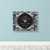 Metallic Silver Damask 25th Wedding Jubileum Canvas Afdruk (Insitu (Houten vloer))